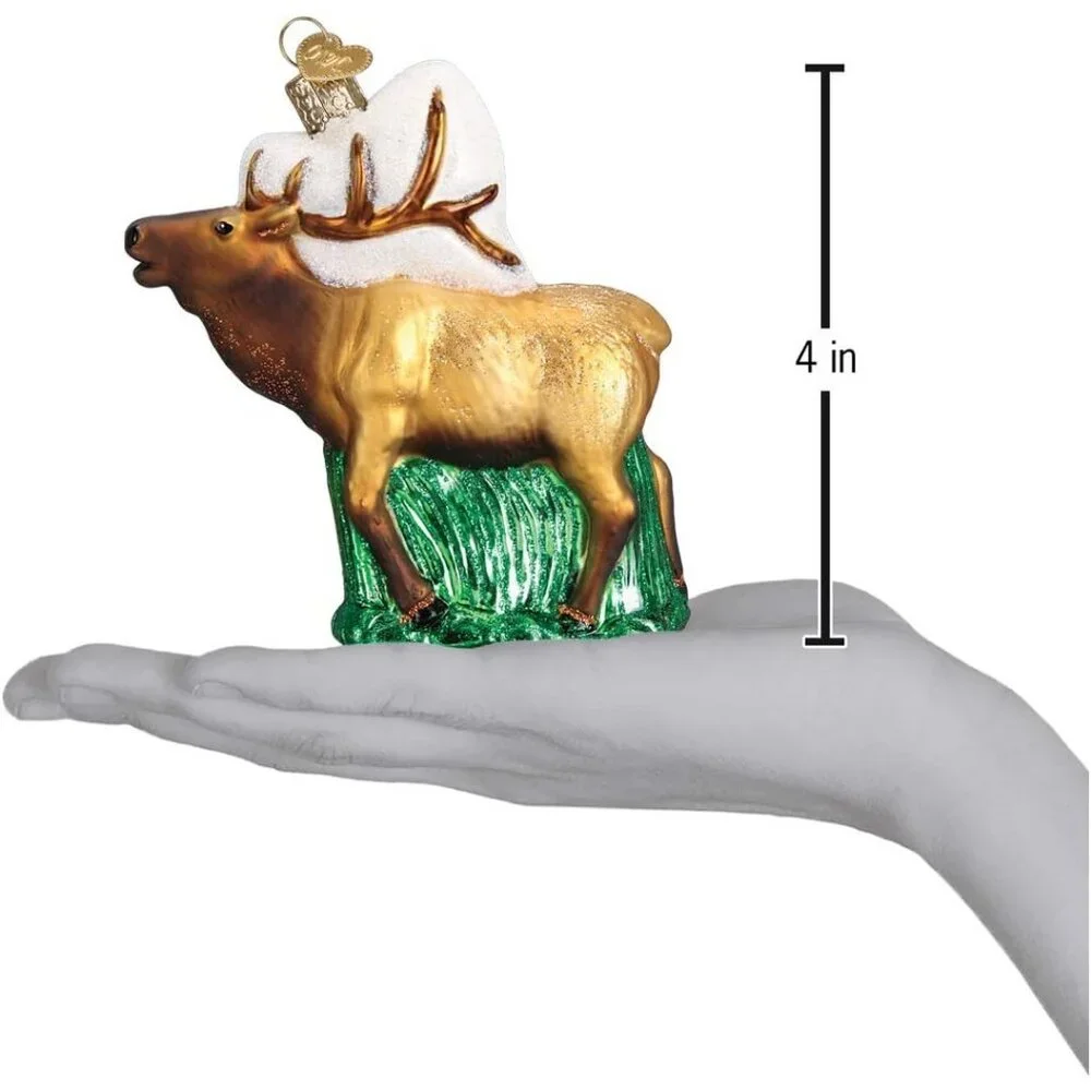 Glass Blown Elk Hand Painted and Glittered Ornament Christmas Decoration